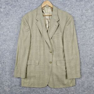 Meeting Street Men's Blazer‎ Beige Size 44R Silk Wool Windowpane Plaid 2-Button